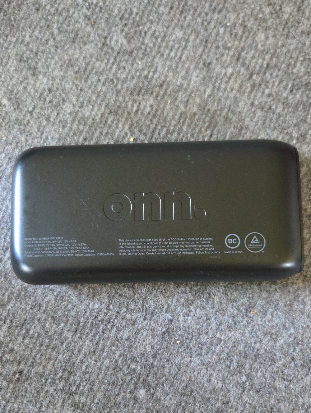 onn. Portable Black Power Bank - High Capacity USB Battery Pack